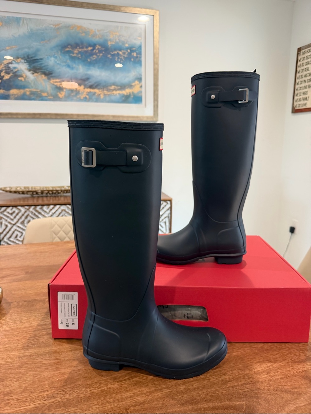 Hunter Black Tall Women's Original Rain Boots with Side Buckle US 8 Navy Blue